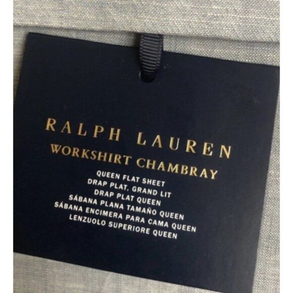 Ralph Lauren Home Queen Flat Sheet Workshirt Chambray Light Blue NEW MSRP $245 - Picture 4 of 5